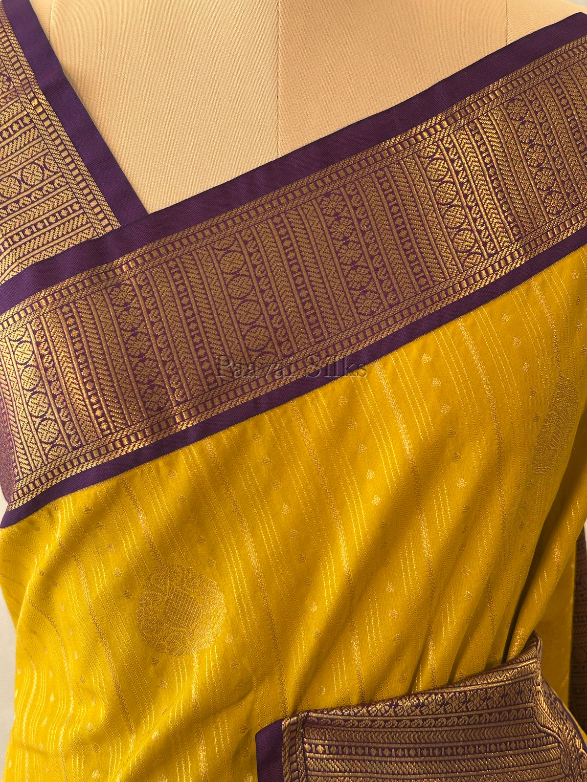 Marigold Yellow Saree with Purple Border