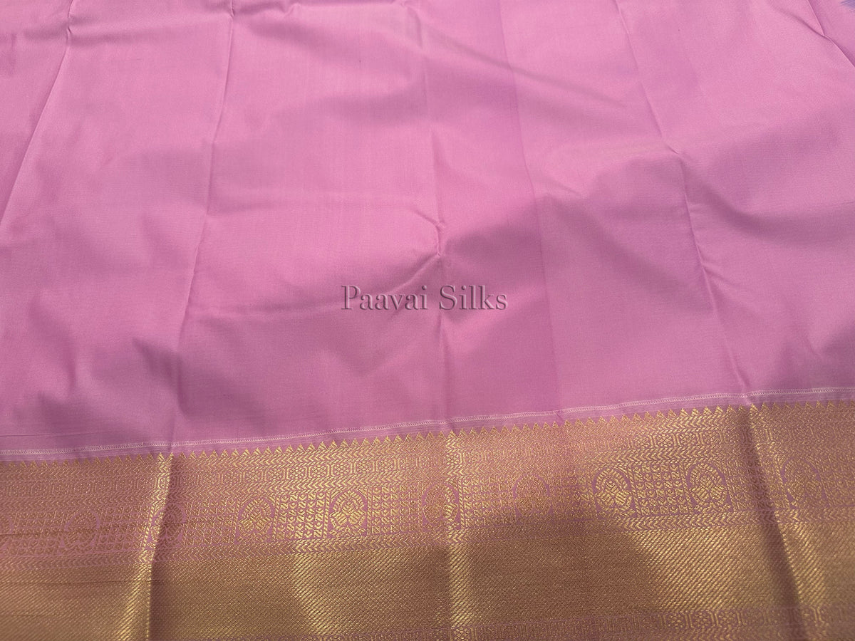 Royal Blue Saree with Fine Gold Zari Stripes & Lotus Pink Border