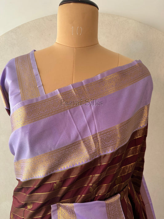 Mocha Brown Saree with Lavender Rettapet Border