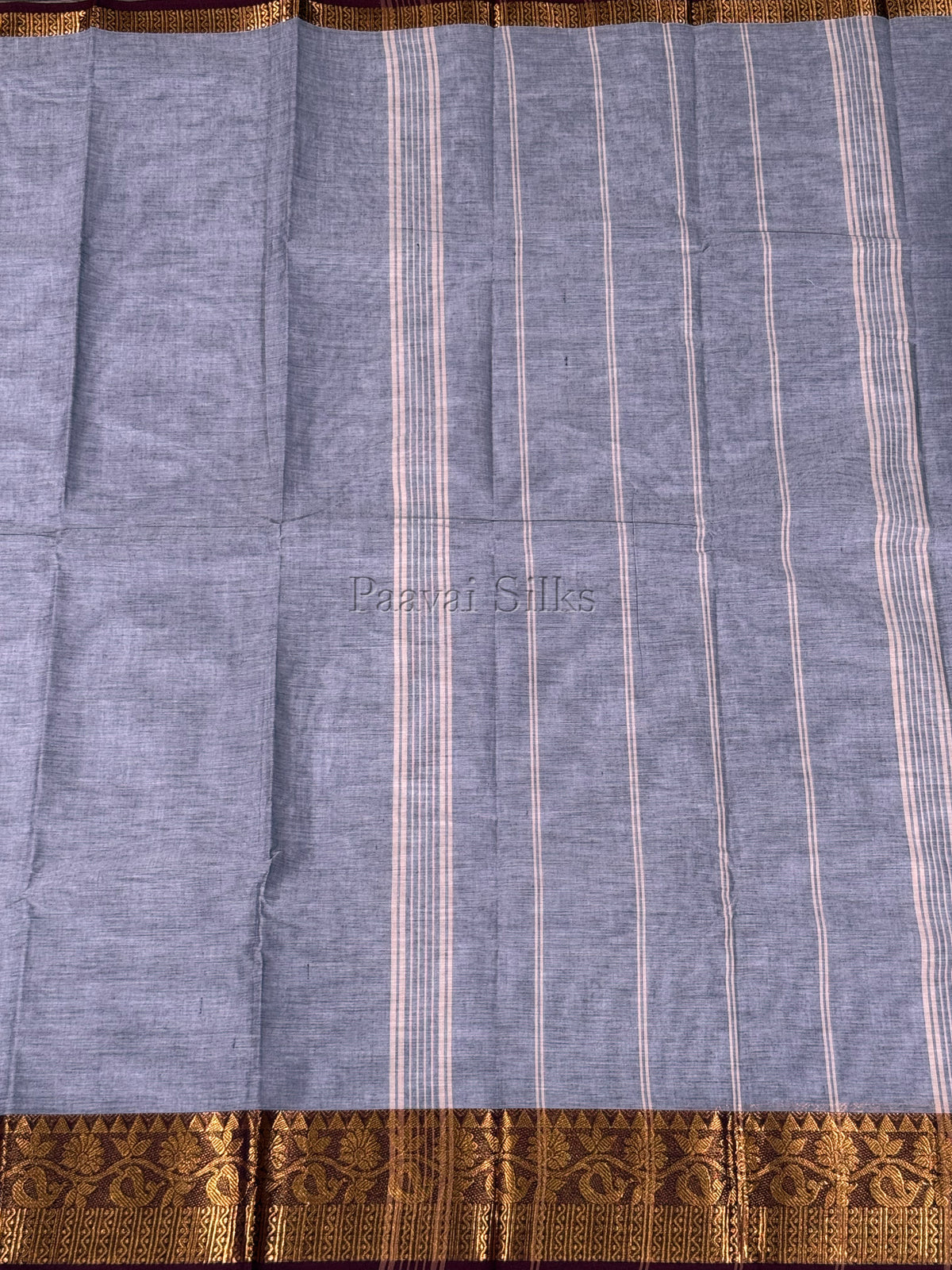 Moon Grey Saree with Maroon Floral Zari Border