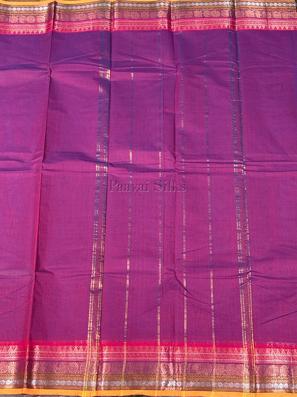 Magenta Purple Saree with Rani Pink & Maroon Zari Border