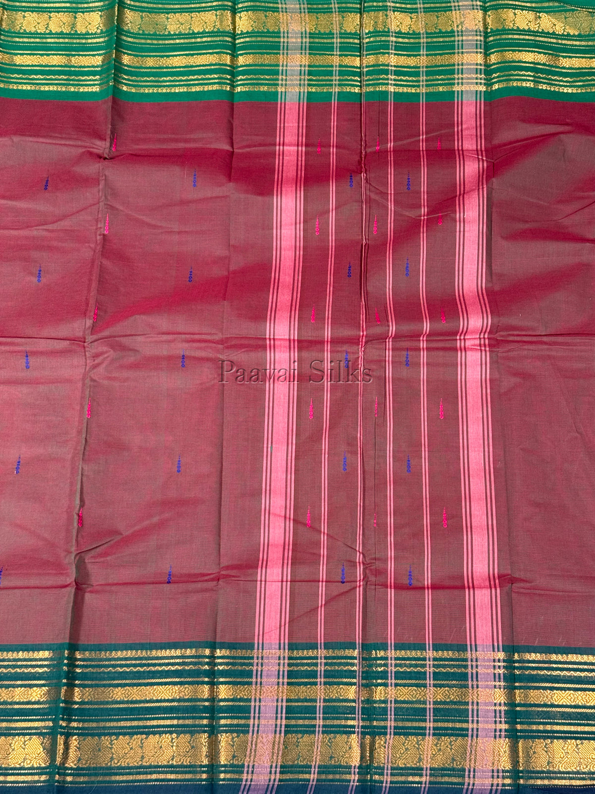 Brown Saree with Green Gold Zari Border