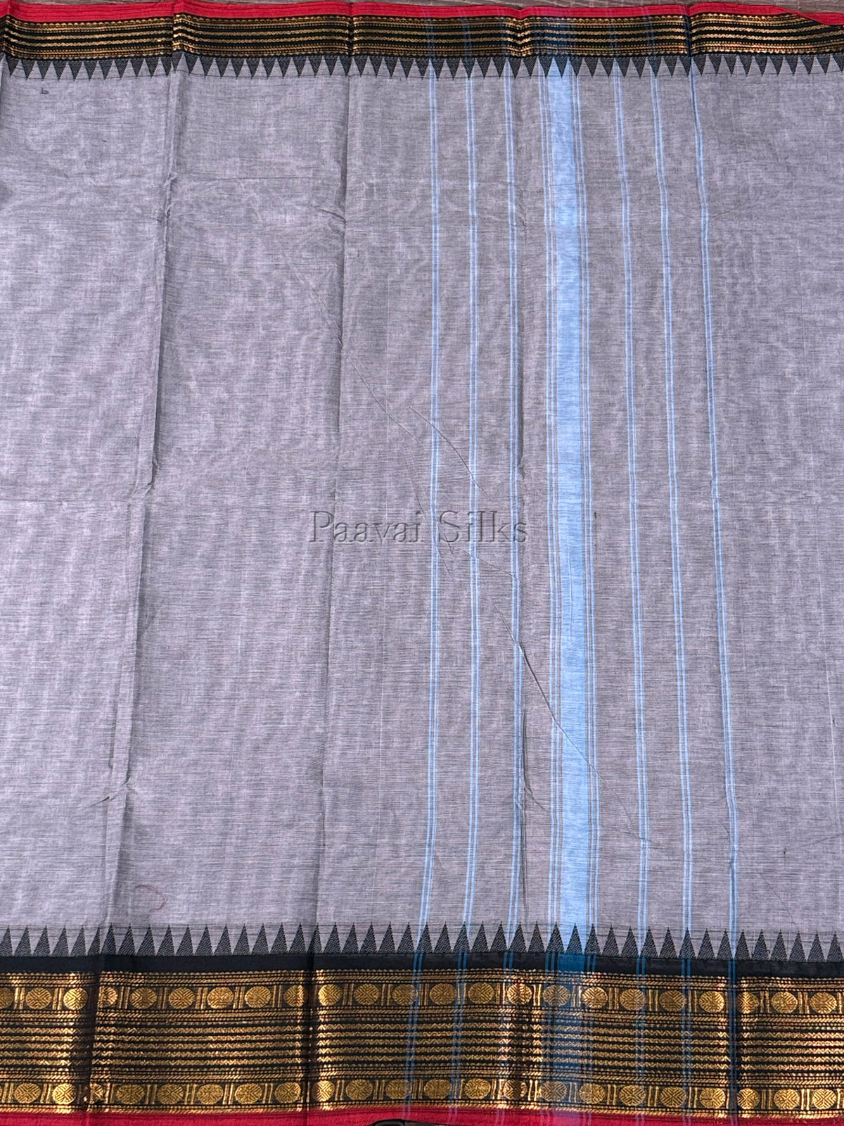 Ash Grey Saree with Black Temple Zari Border