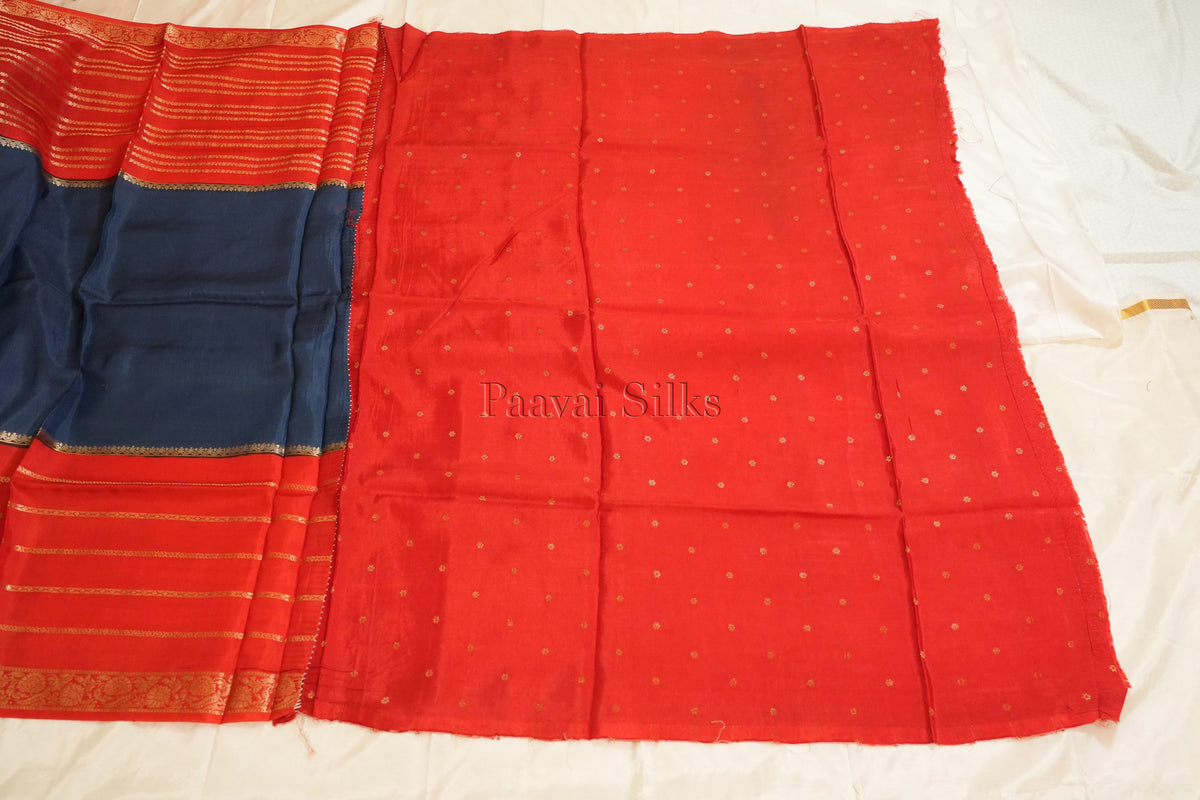 Navy Blue Saree with Dark Orange Contrast border