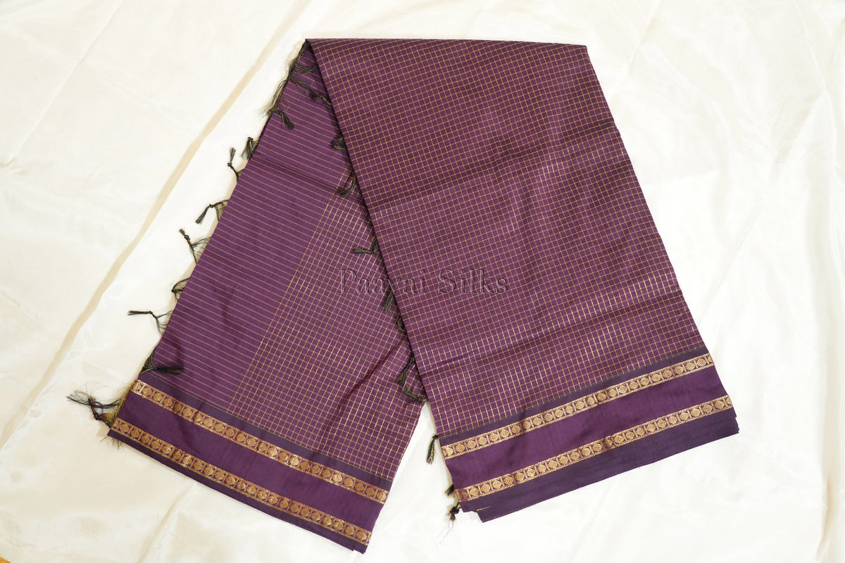 Wine Muthu Kattam Cotton Saree with Rettapet Border