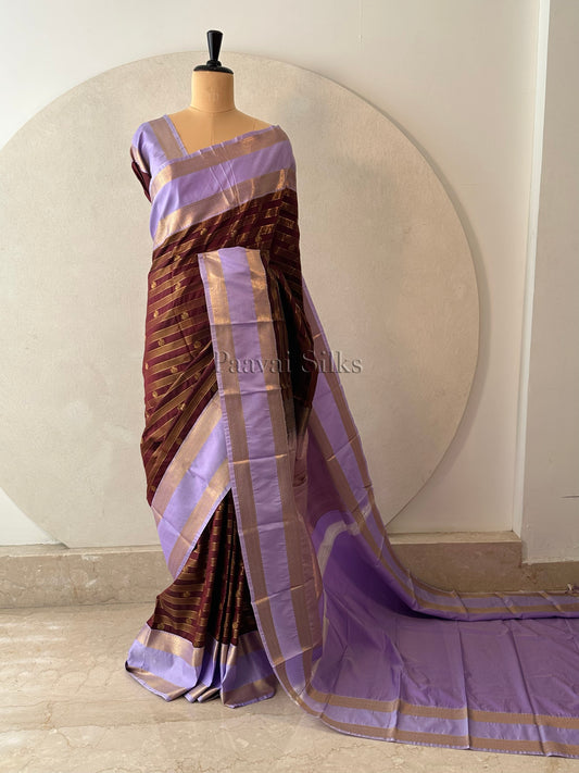 Mocha Brown Saree with Lavender Rettapet Border