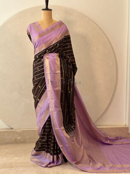 Coffee Brown Saree with Gold Zari Veldhari Design & Lavender Rettapet Border