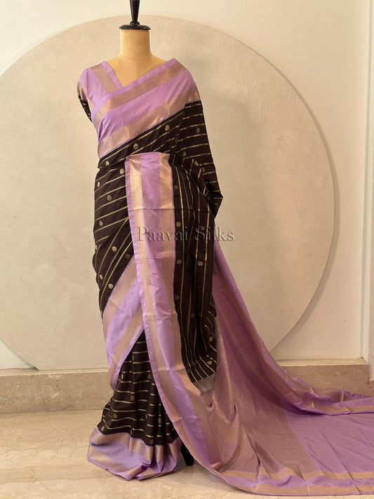 Coffee Brown Saree with Gold Zari Veldhari Design & Lavender Rettapet Border