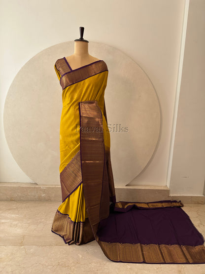 Marigold Yellow Saree with Purple Border