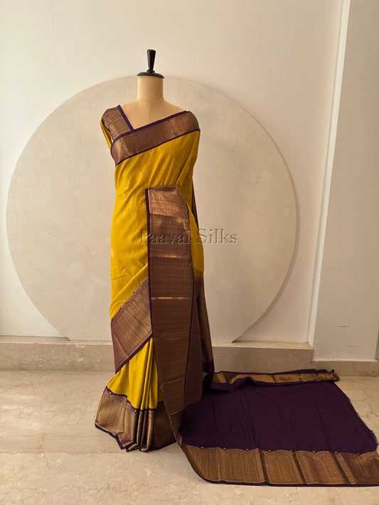 Marigold Yellow Saree with Purple Border