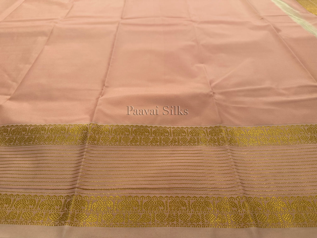 Marigold Yellow Saree with Gold Zari Veldhari Design & Peach Blossom Border
