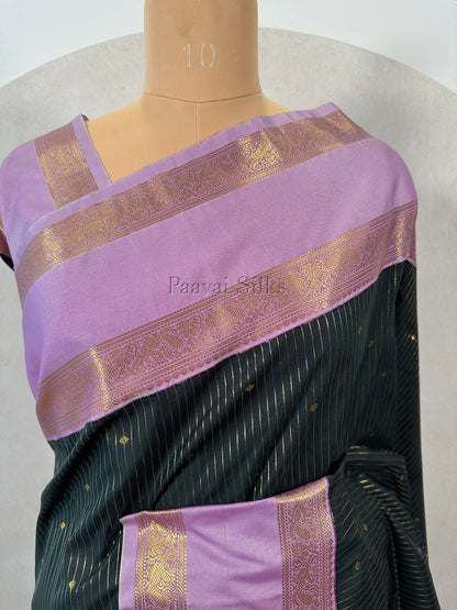Bottle Green Saree with Lotus Pink Rettapet Border