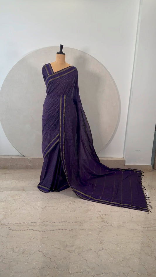 Royal Blue Muthu Kattam Cotton Saree with Rettapet Border