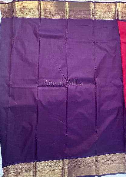 Chilly Red Saree with Gold Zari 1000 Buttas & Regal Purple Border