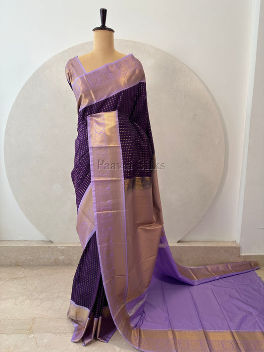 Deep Purple Saree with Gold Zari 1000 Buttas & Lavender Border