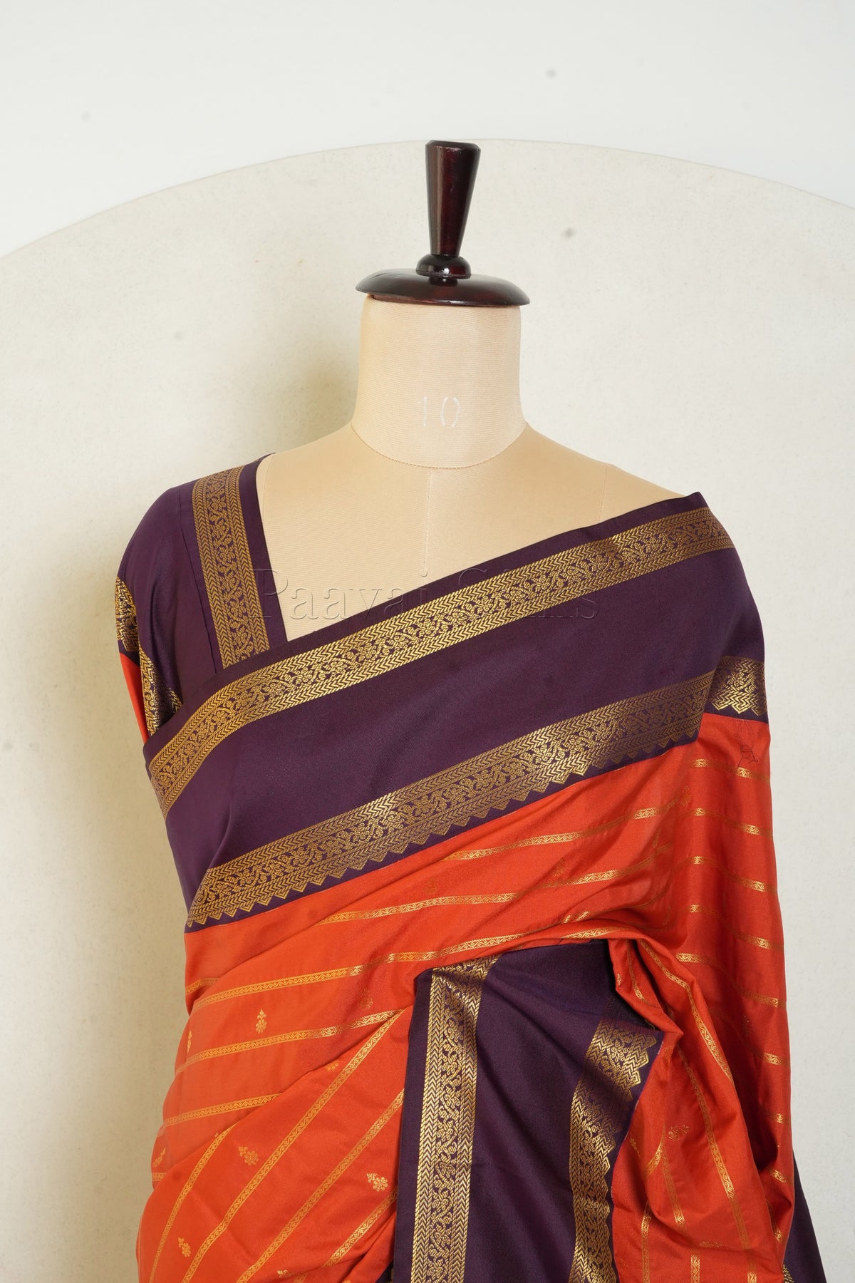 Rust Orange Saree with Purple Rettapet Border