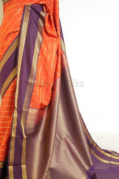 Rust Orange Saree with Purple Rettapet Border