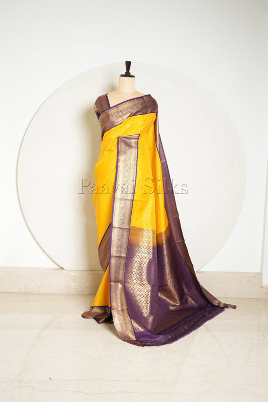Marigold Yellow Saree with Podi Kattam & Purple Border