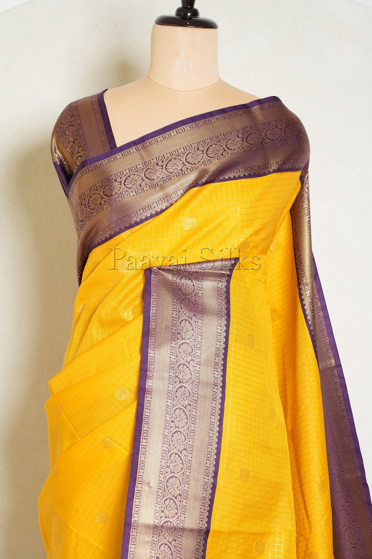 Marigold Yellow Saree with Podi Kattam & Purple Border
