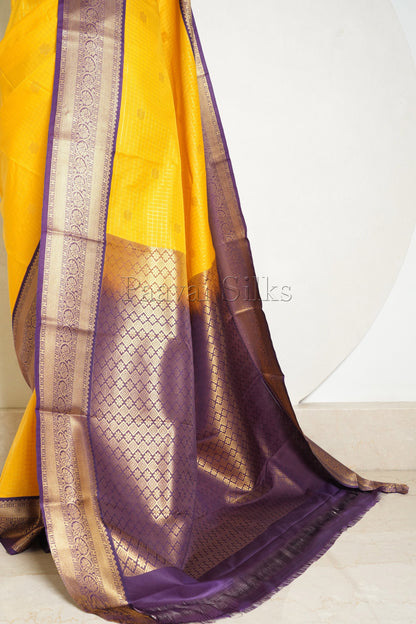 Marigold Yellow Saree with Podi Kattam & Purple Border
