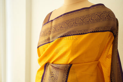 Marigold Yellow Saree with Podi Kattam & Purple Border