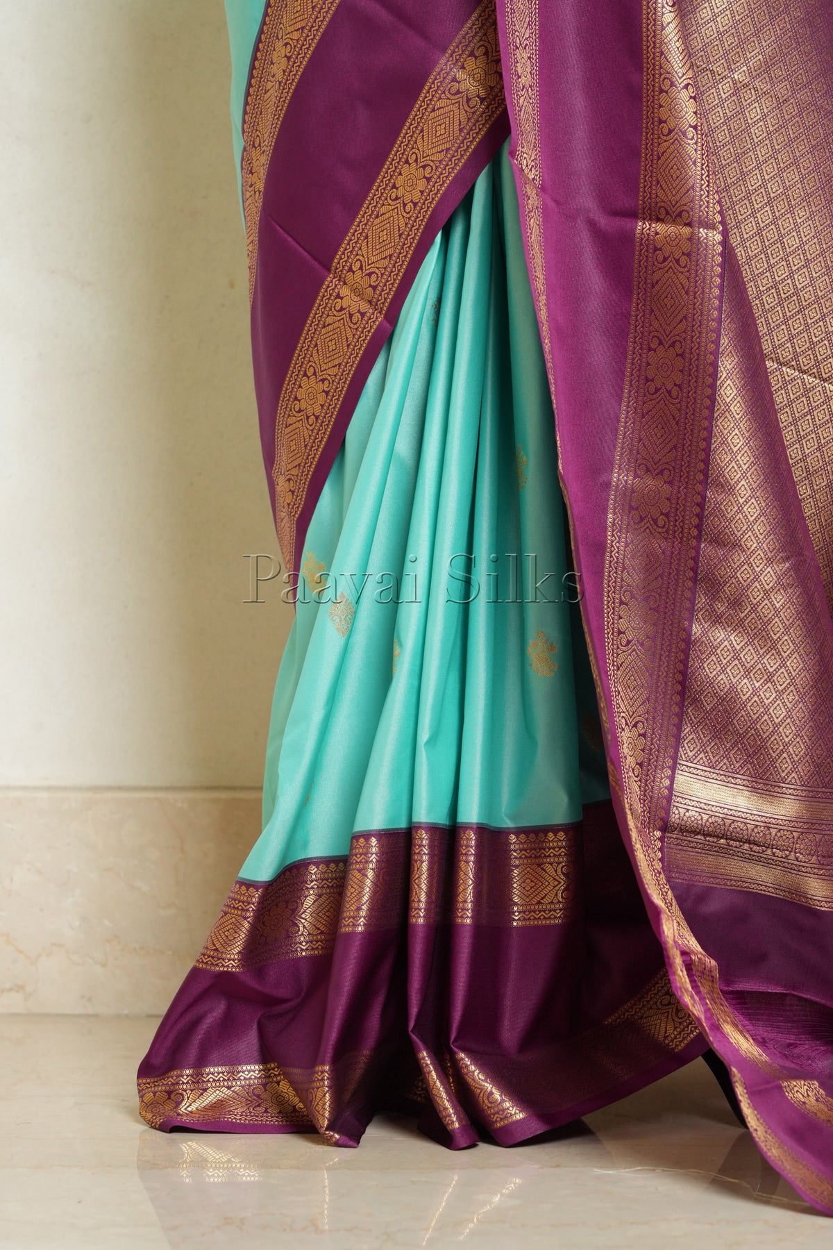 Teal Green Saree with Purple Rettapet Border