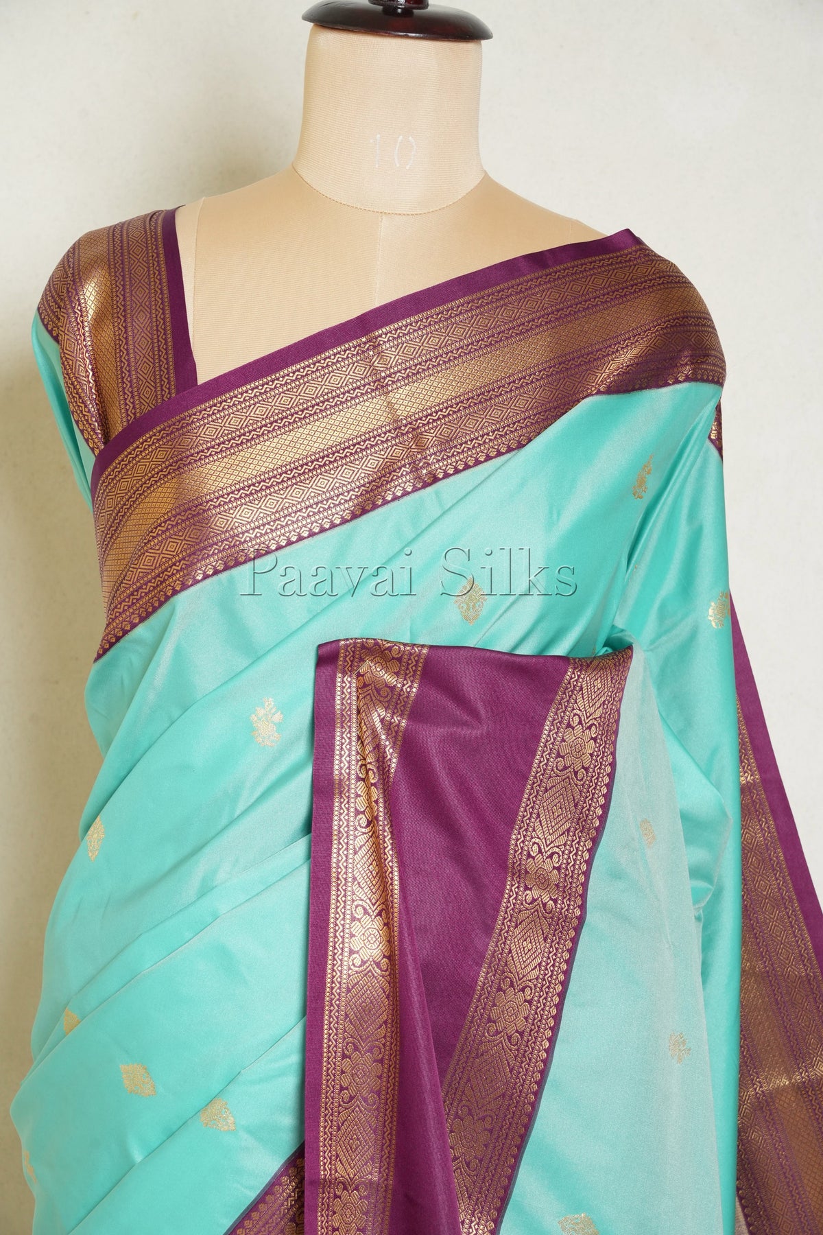 Teal Green Saree with Purple Rettapet Border