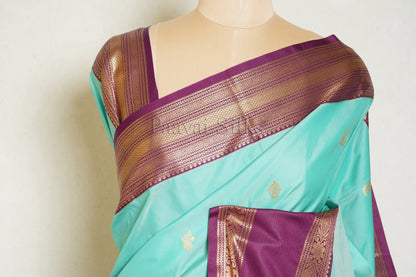 Teal Green Saree with Purple Rettapet Border