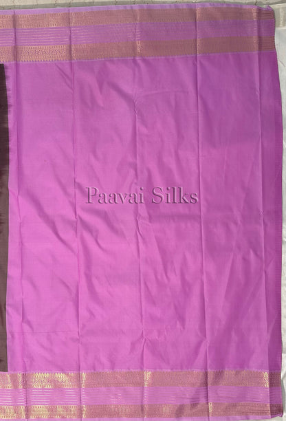 Mocha Brown Saree with Lilac Rettapet Border & Gold Zari Stripes