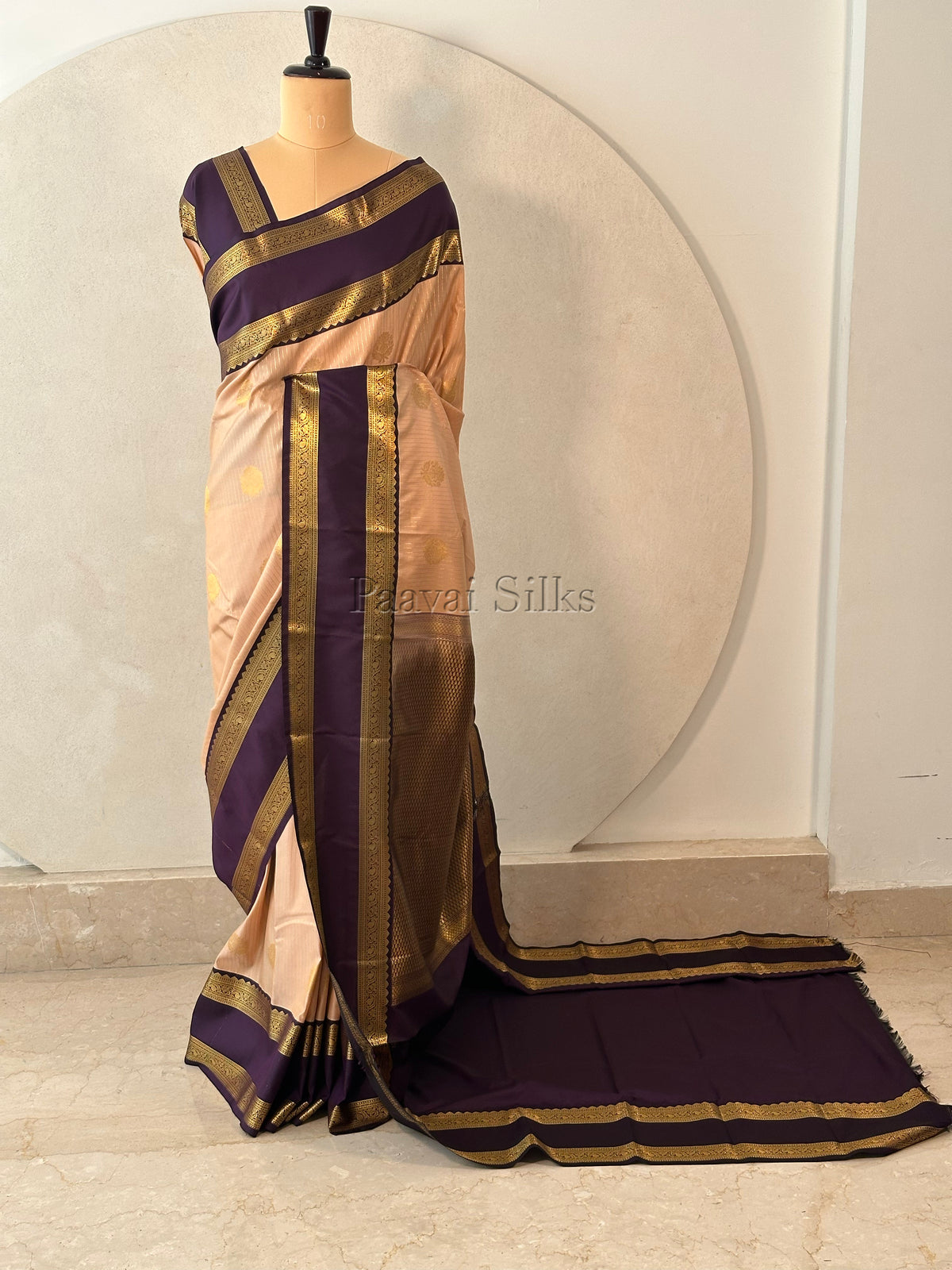 Cappuccino Saree with Purple Rettapet Border