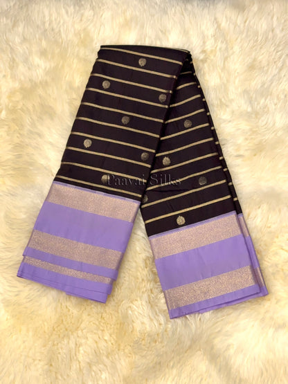 Coffee Brown Saree with Gold Zari Veldhari Design & Lavender Rettapet Border