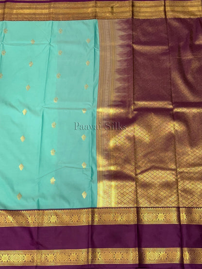 Teal Green Saree with Purple Rettapet Border