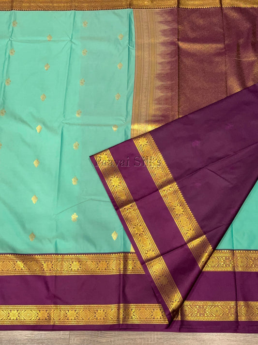 Teal Green Saree with Purple Rettapet Border