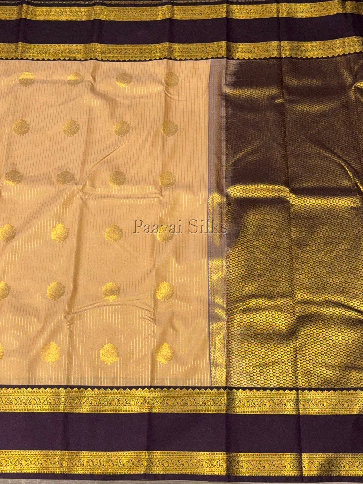 Cappuccino Saree with Purple Rettapet Border