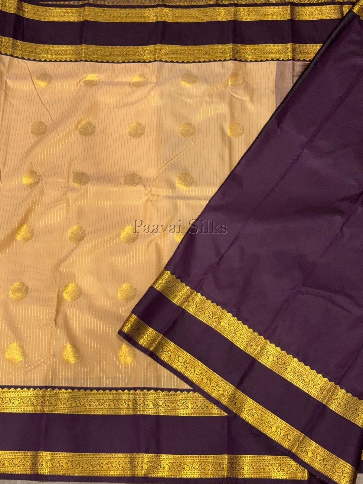 Cappuccino Saree with Purple Rettapet Border
