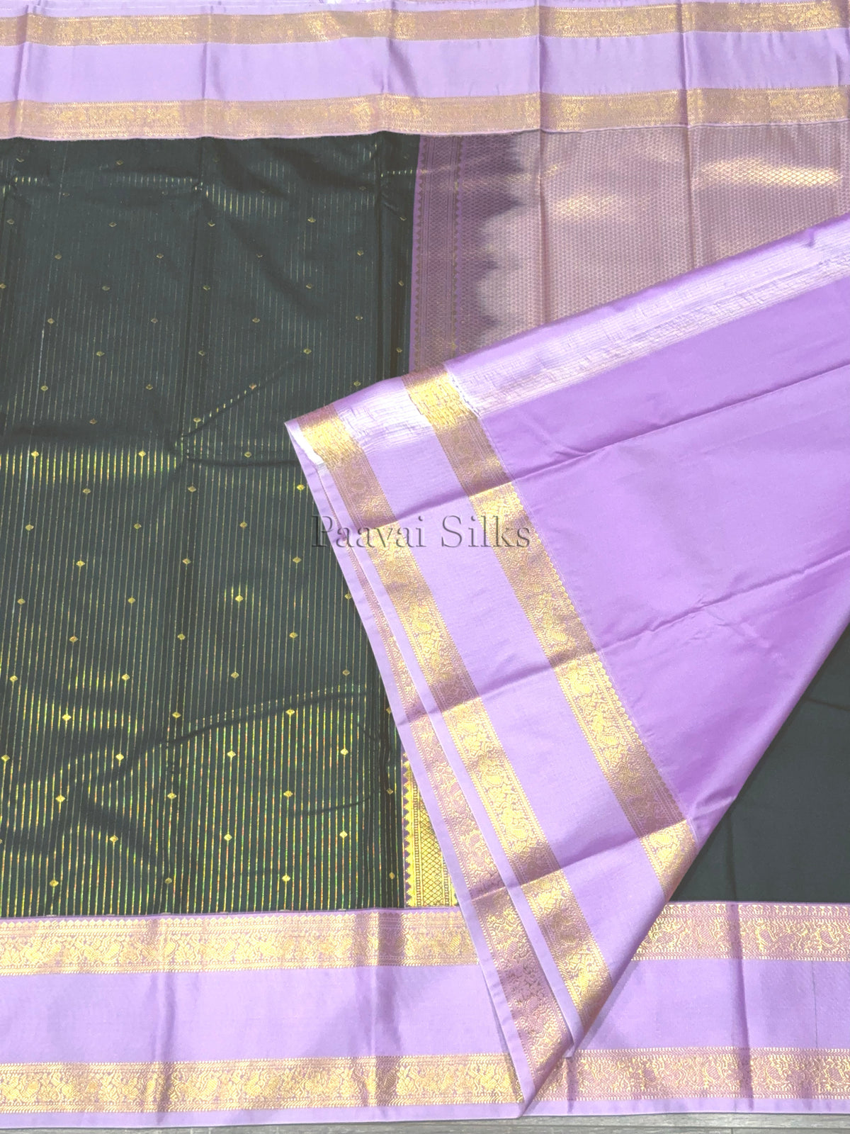 Bottle Green Saree with Lotus Pink Rettapet Border