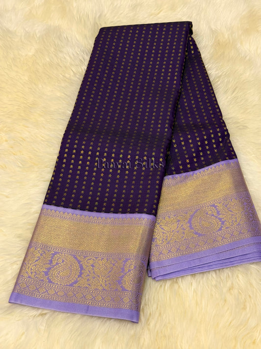 Deep Purple Saree with Gold Zari 1000 Buttas & Lavender Border