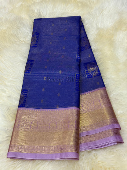 Royal Blue Saree with Fine Gold Zari Stripes & Lotus Pink Border