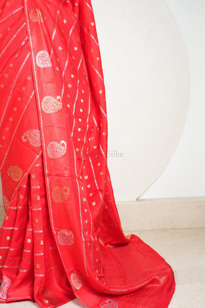 Red Semi Crepe Silk Saree with Yellow Contrast Blouse