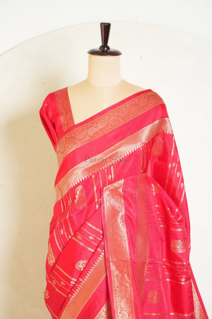 Red Semi Soft Silk Saree with Gold Zari Rettapet Border