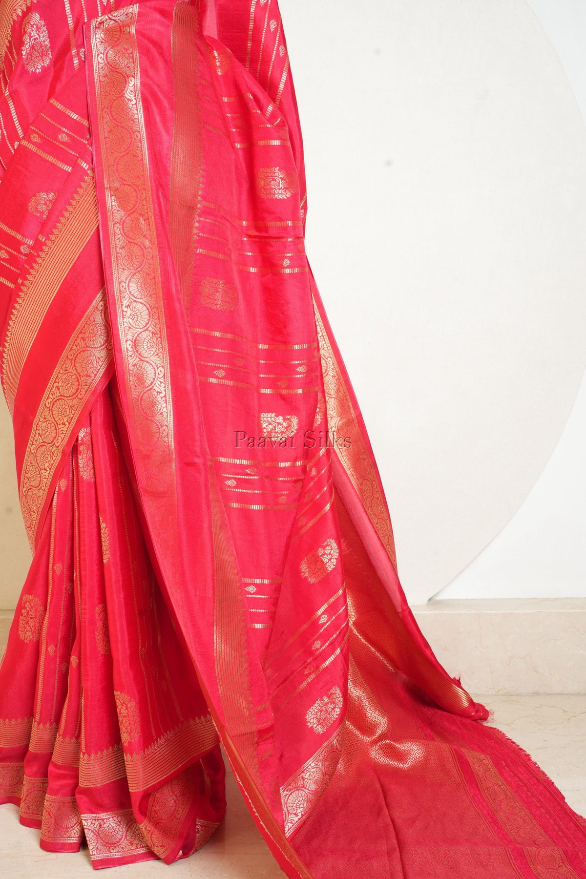 Red Semi Soft Silk Saree with Gold Zari Rettapet Border