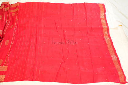 Red Semi Soft Silk Saree with Gold Zari Rettapet Border