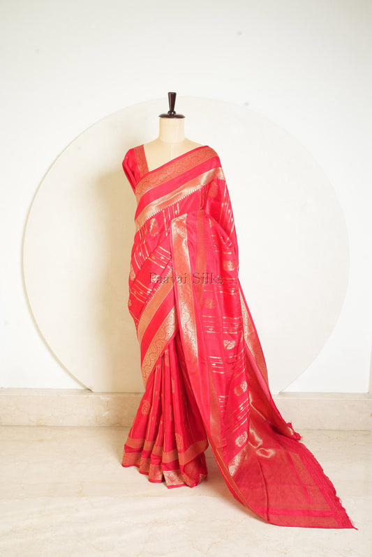 Red Semi Soft Silk Saree with Gold Zari Rettapet Border