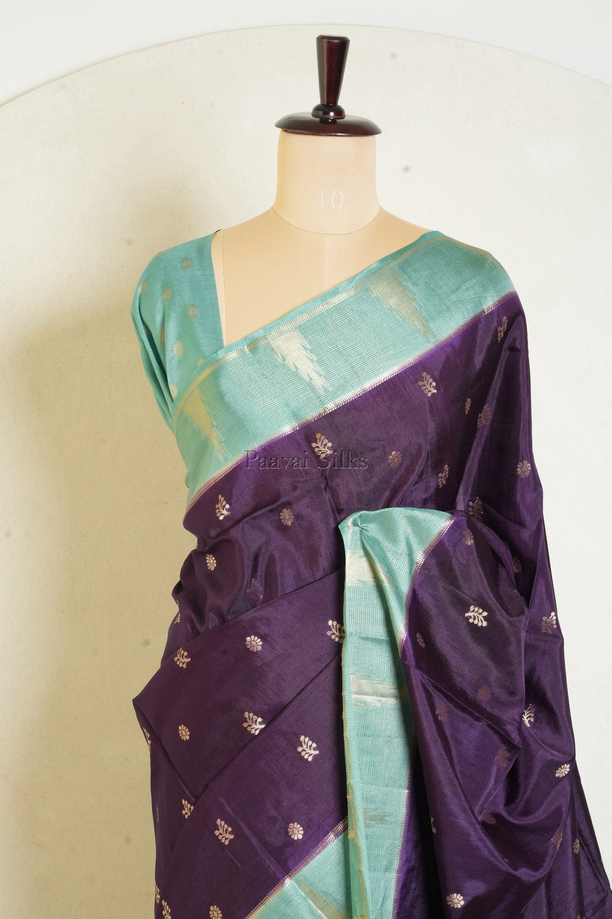 Deep Purple Semi Soft Silk Saree with Aqua Blue Contrast Zari Border