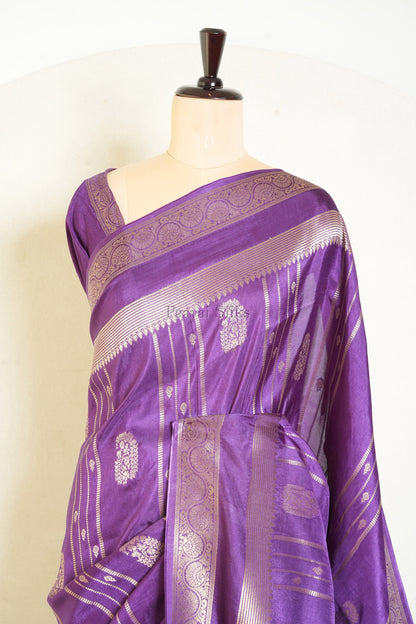 Purple Semi Soft Silk Saree with Gold Zari Border