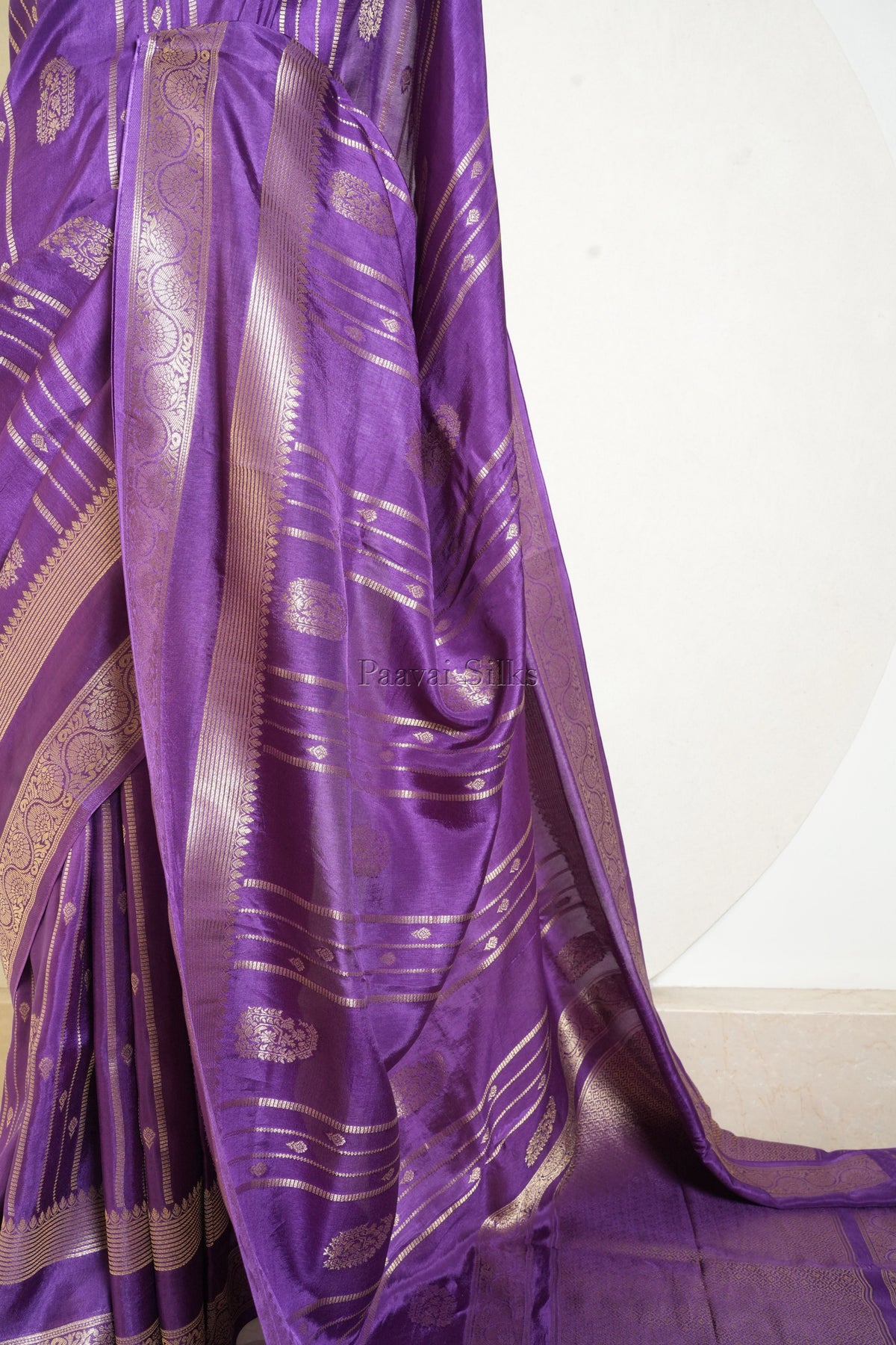 Purple Semi Soft Silk Saree with Gold Zari Border