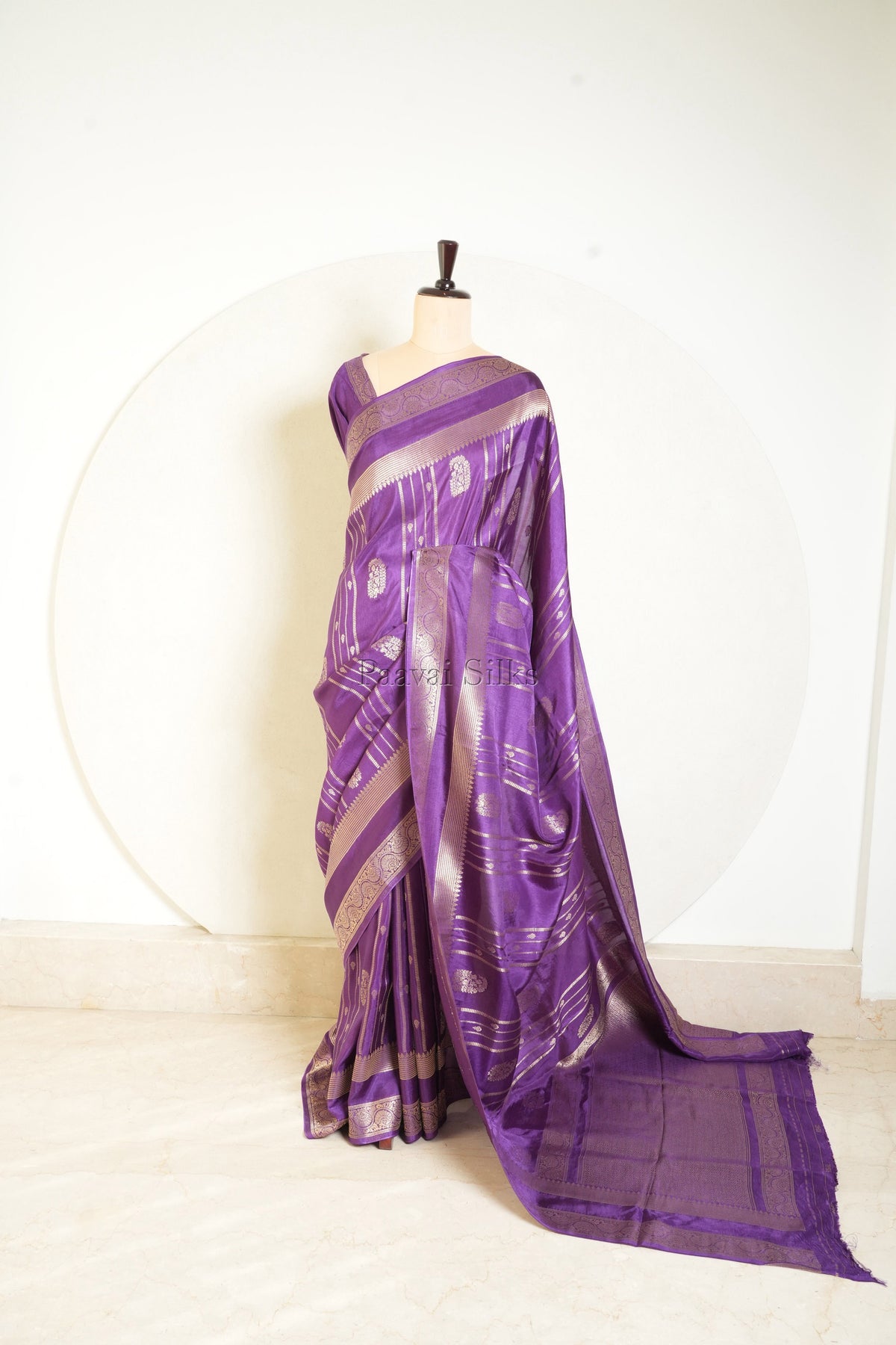 Purple Semi Soft Silk Saree with Gold Zari Border