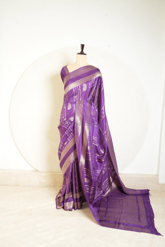 Purple Semi Soft Silk Saree with Gold Zari Border