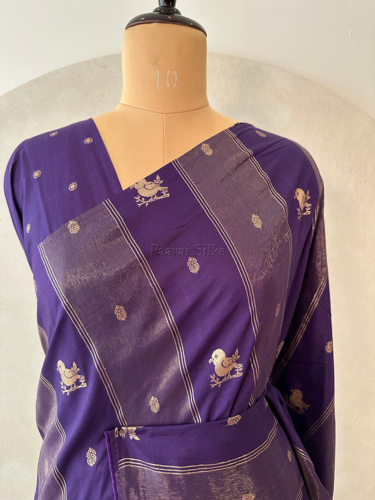 Deep Purple Semi Soft Silk Saree with Bird Zari Motifs