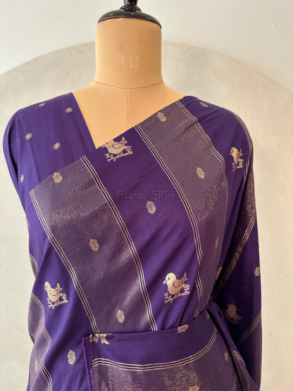Deep Purple Semi Soft Silk Saree with Bird Zari Motifs